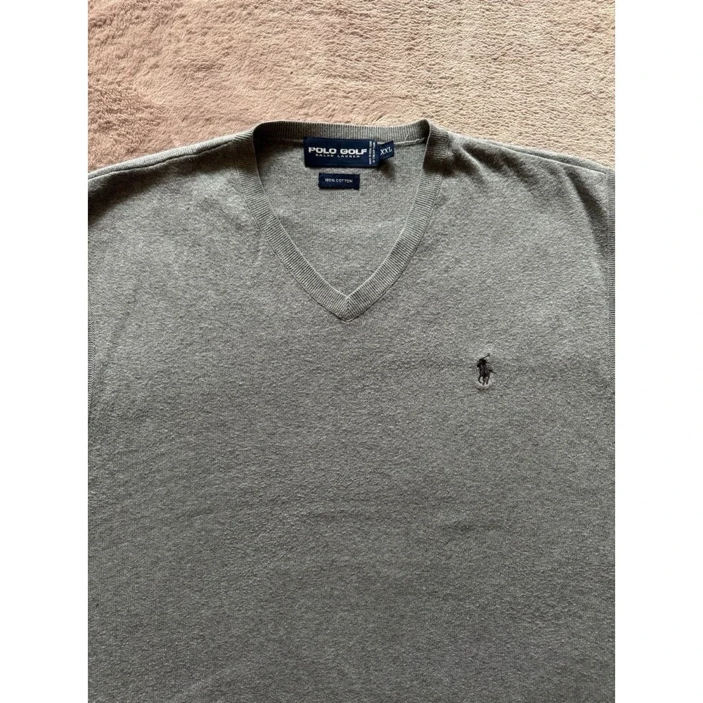 Polo Golf Ralph Lauren Men's Sweater Vest Grey Cotton V-Neck‎ Pullover Sz 2XL